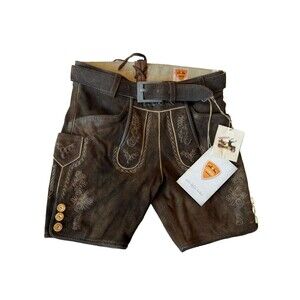 NWT Country Maddox Lederhosen Kids 134-US 8/9 Suede Leather Embroidered Shorts